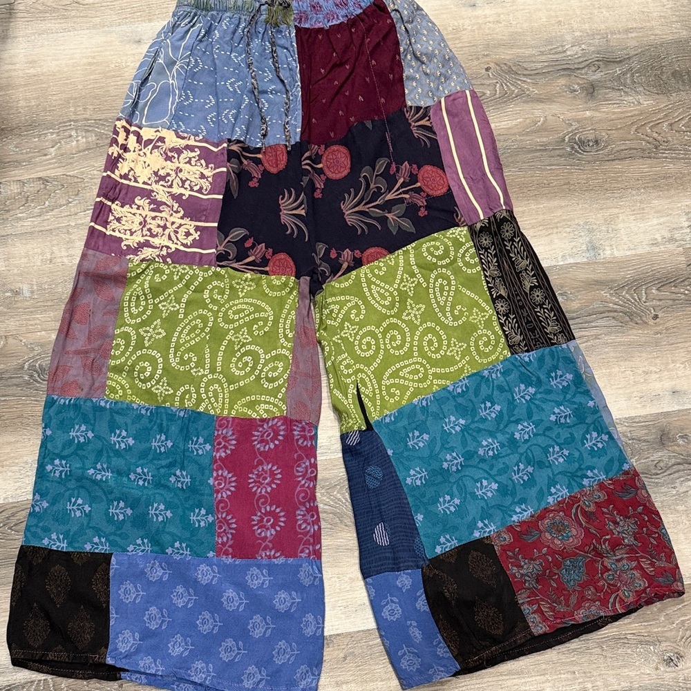Colorful Patchwork Wide-Leg Pants one sz